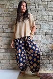 Basso Big Dot Balloon Cuff Pant Navy & Tan